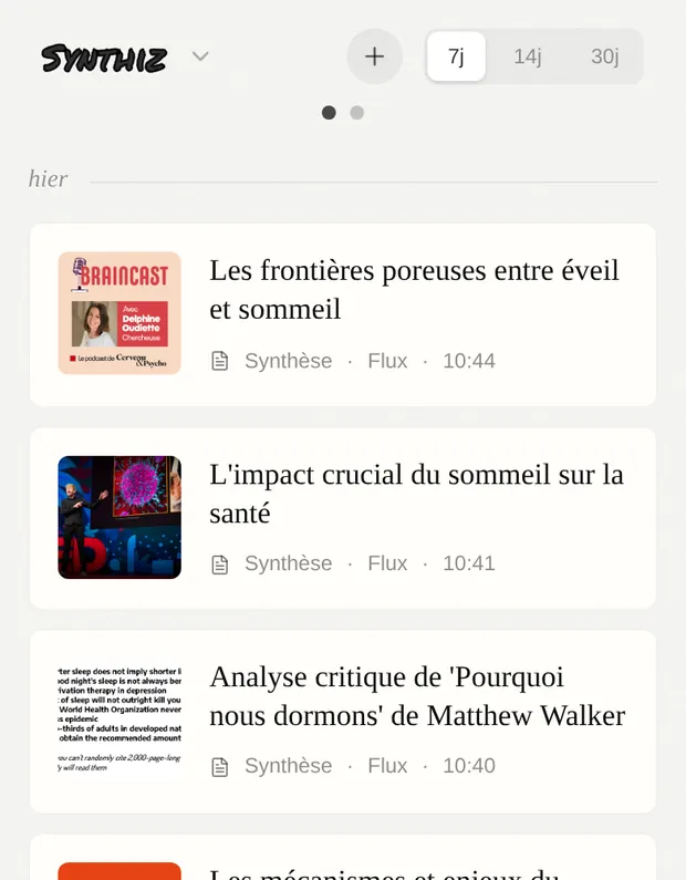 Screenshot — Timeline avec cartes Engram et Pensée